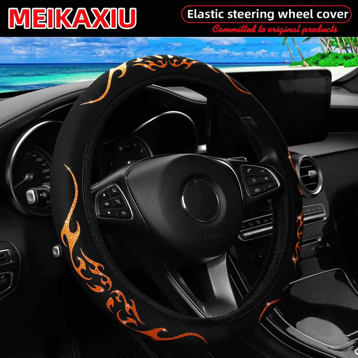 Flame Totem Fabric Steering Wheel Cover (Fits 14.5-15 Inch)