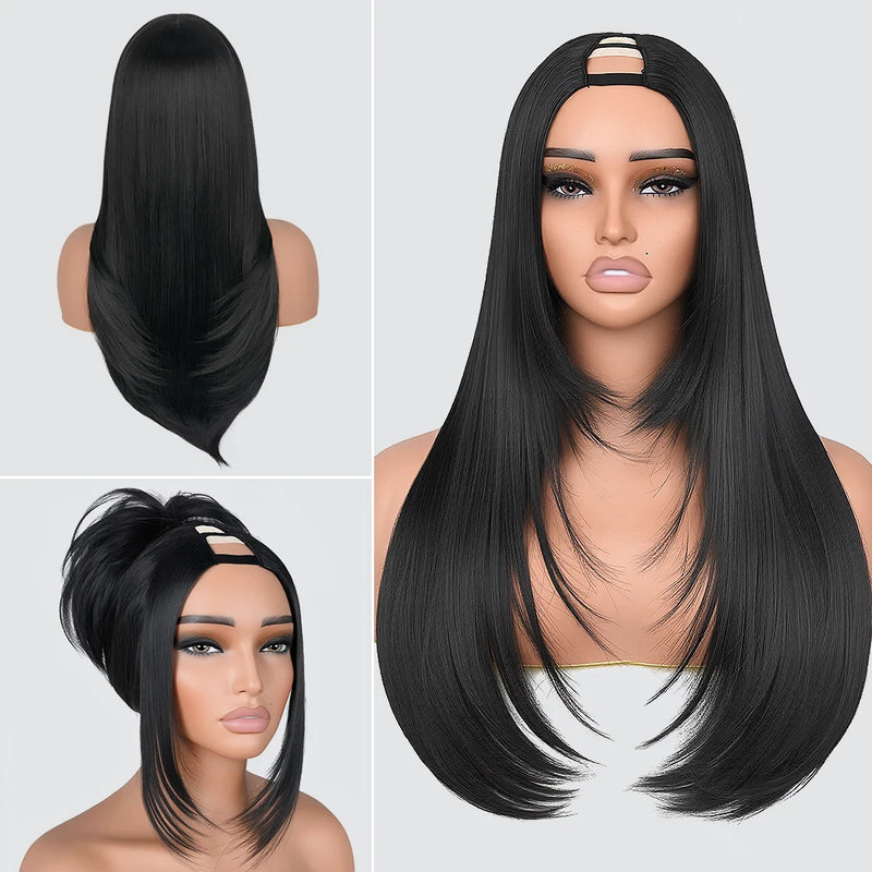 V-Part Straight Half Wig with Natural Layered Volume
