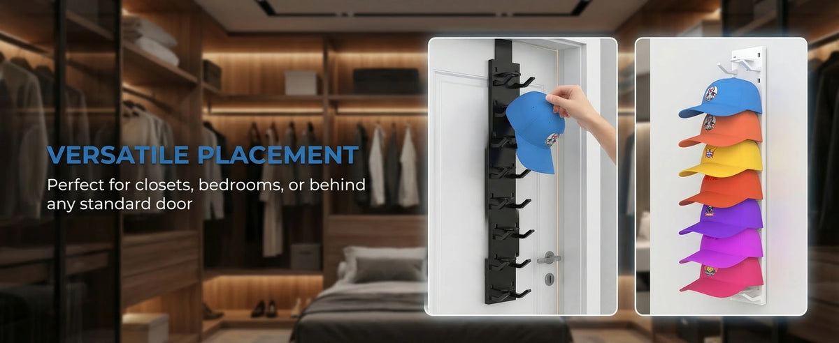 Wall-Mounted Baseball Cap Organizer for Up to 9 Hats