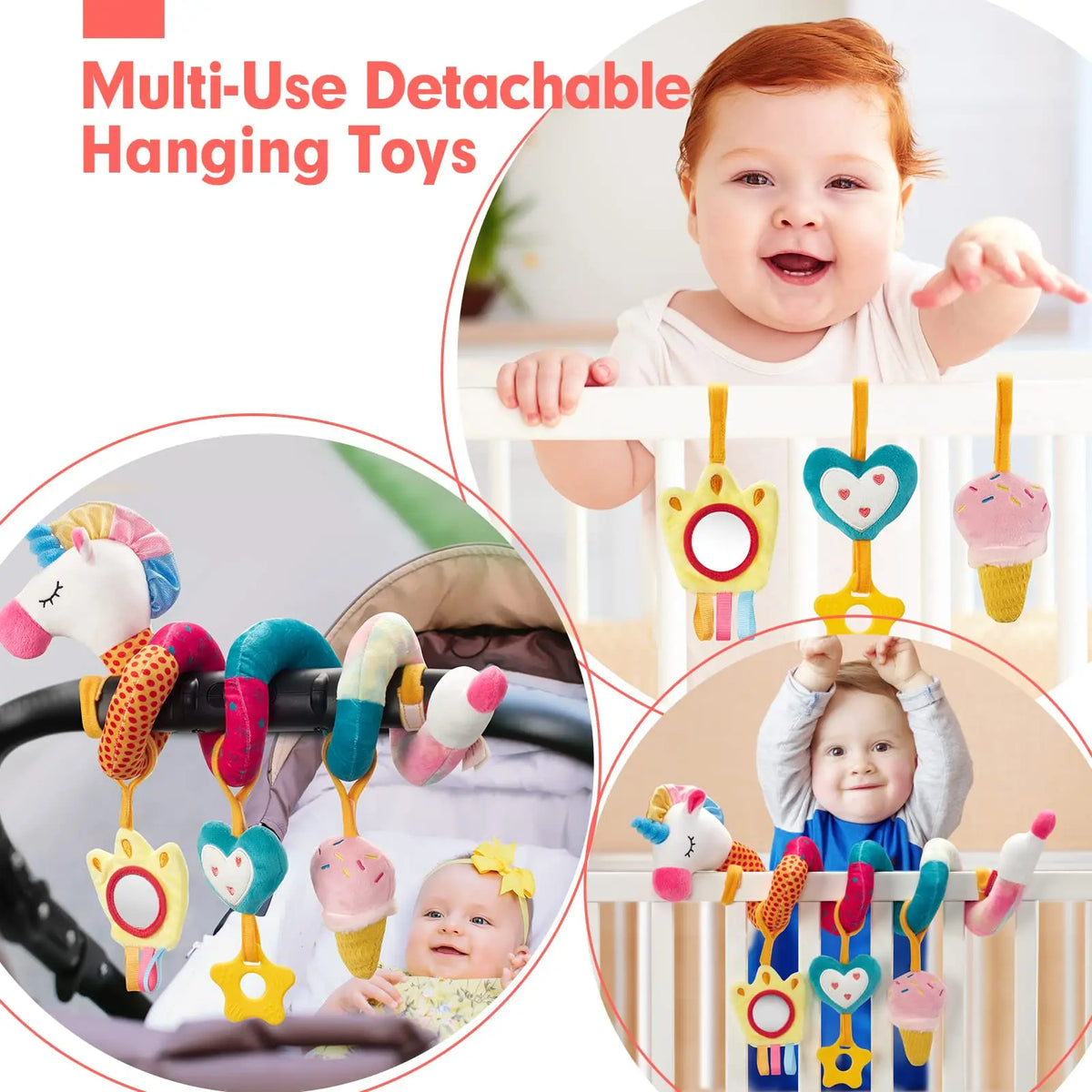 Soft Car Seat & Stroller Toy Set with Mirror, Crinkle, and Squeaky Sounds