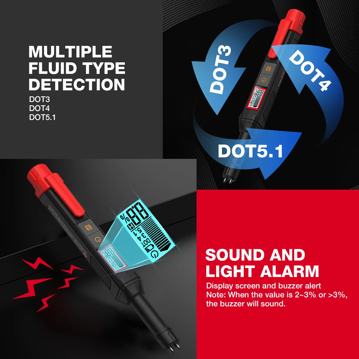 Digital Brake Fluid Tester with Backlit Display