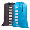 Two reusable laundry storage bags, one dark gray and one bright blue, shown side by side.