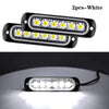 Two white LED strobe side marker lights for vehicles, shown in a packaged and installed view.