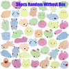 A collection of 36 assorted kawaii animal squishies in various pastel colors and shapes.