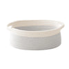 Handwoven rope storage basket in light gray with natural beige accents and handles