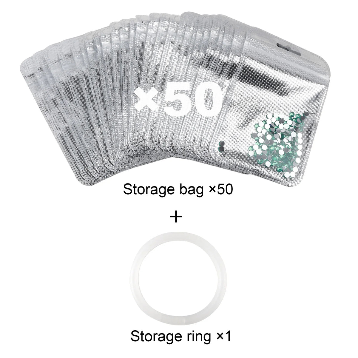 A stack of 50 clear storage bags and one storage ring for diamond art supplies