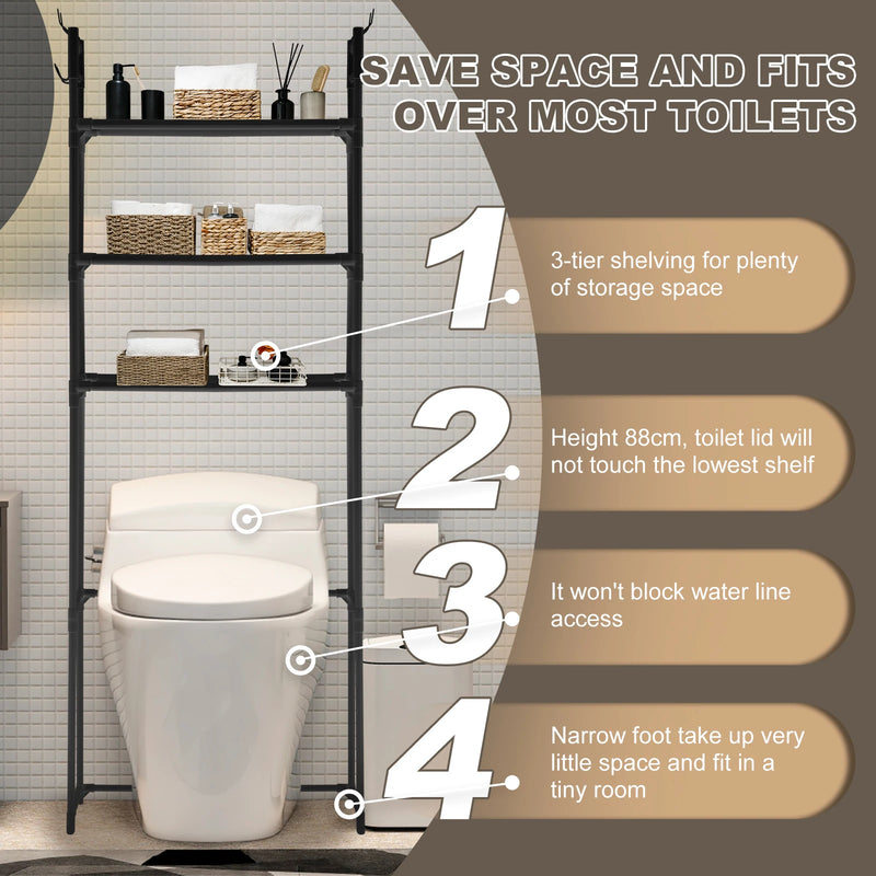 3-Tier Over-the-Toilet Storage Rack with Hooks