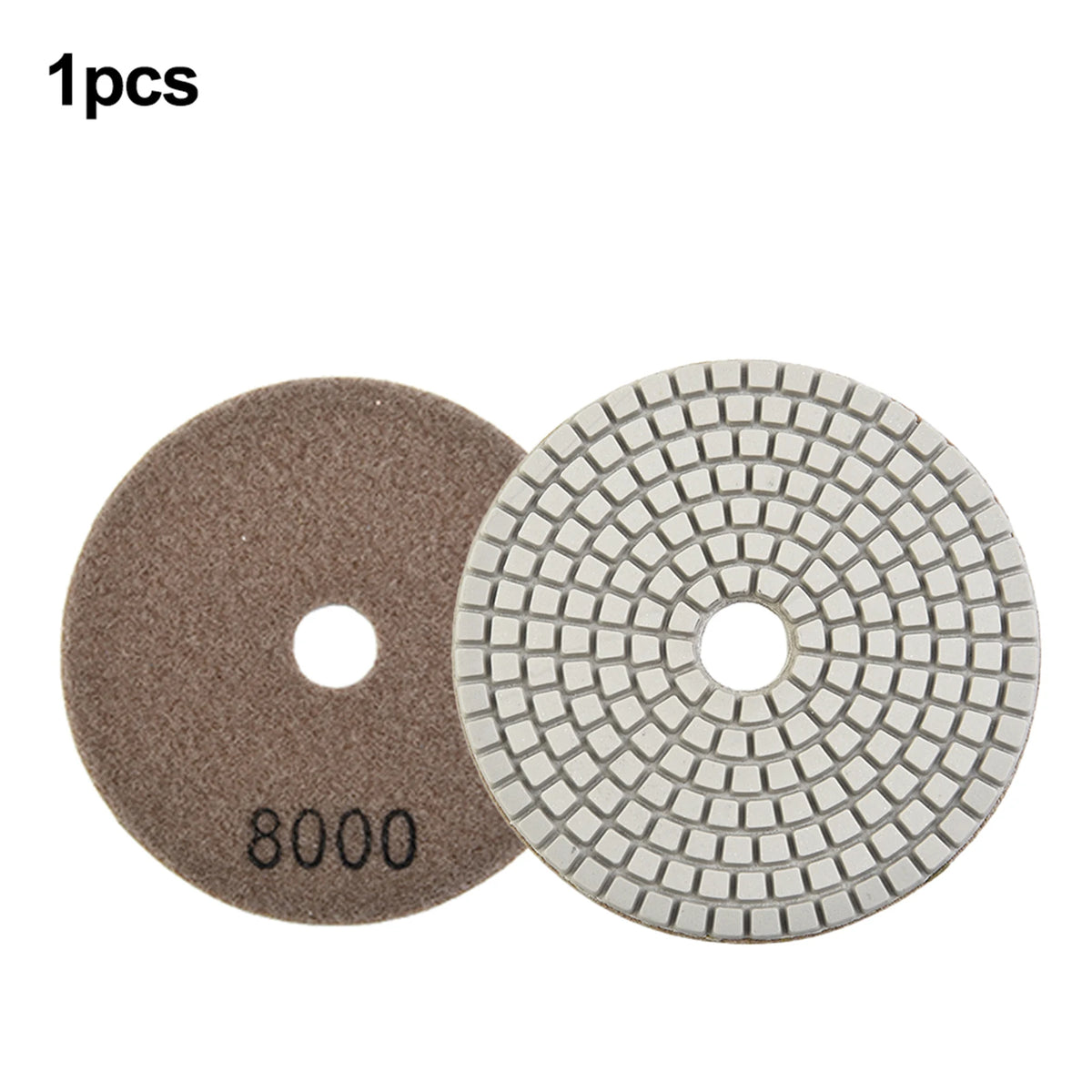 A set of two diamond polishing pads, one brown and one gray, for stone and concrete work.