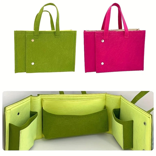 Un juego de tres mochilas plegables para viajar en colores verde lima, magenta y chartreuse.