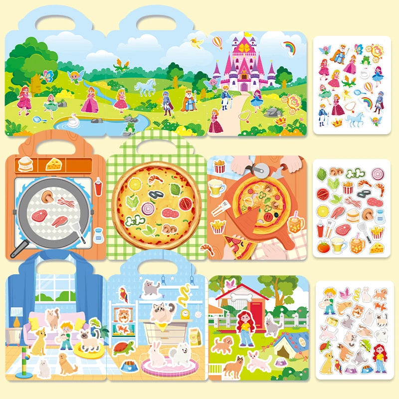 A collection of reusable jelly sticker books featuring animal and ocean themes for children.