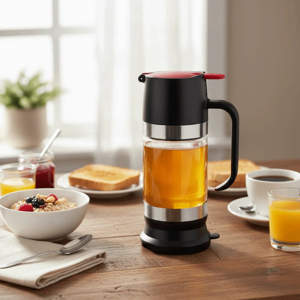 Clear Glass Honey Dispenser with Press-Top Lid
