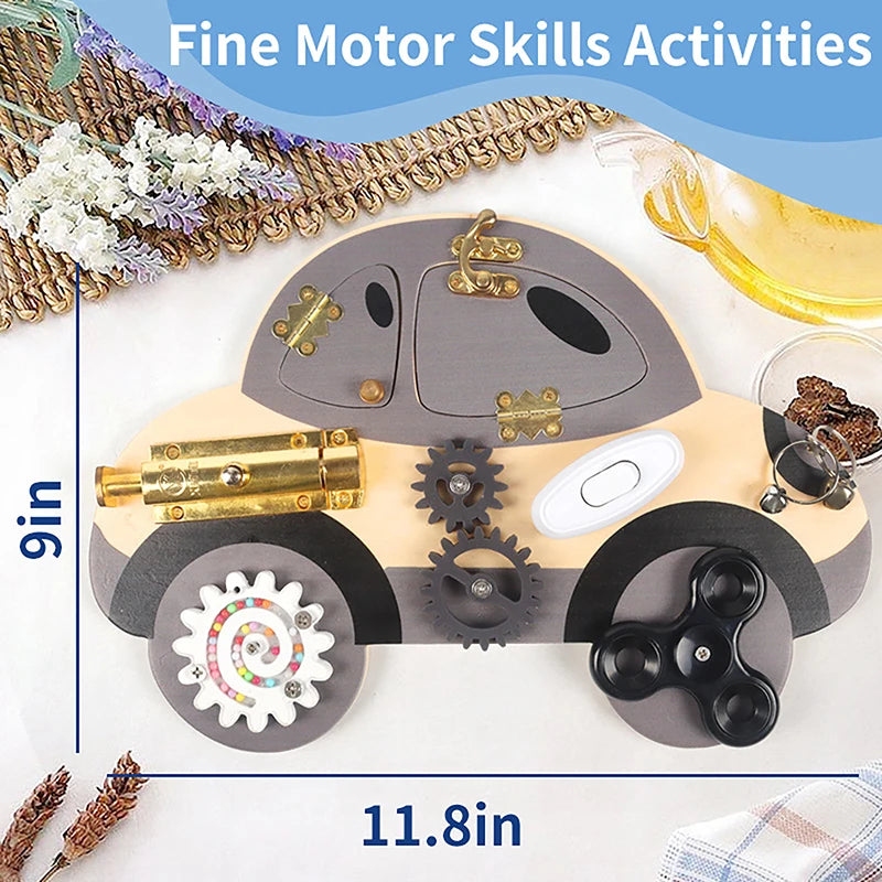 Wooden Steering Wheel Busy Board for Toddlers - Montessori Sensory Toy
