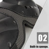 Close-up view of a black impact-resistant motorcycle knee and elbow protective pad with a mesh fabric detail.