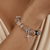 Leopard Cross & Black Beaded Bracelet with Sparkling Crystal Accents
