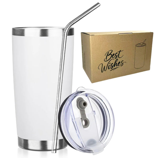 Doppelwandiges Edelstahl-Tumbler mit Deckel und Strohhalm