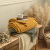 Khaki Knitted Throw Blanket with Tassels