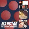 A collection of reddish-brown sanding discs and a power tool used for various projects.