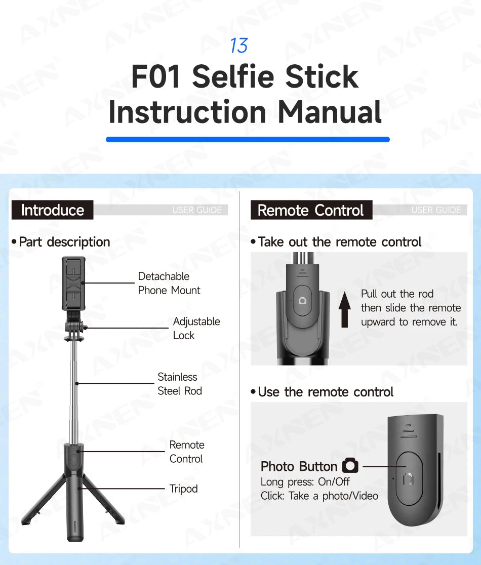 Portable Selfie Stick Tripod with Bluetooth Remote