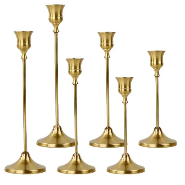 Vintage Set of 3 Metal Candle Holders with Matte Gold Finish