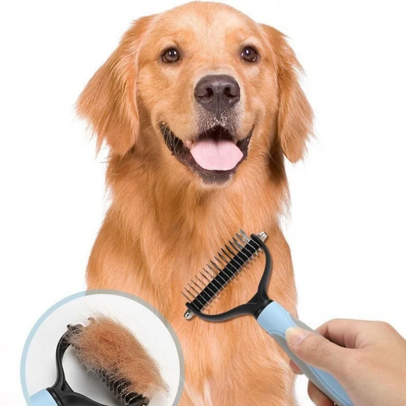 مشط تجميل الحيوانات الأليفة المزدوج الجوانب من الفولاذ المقاوم للصدأ