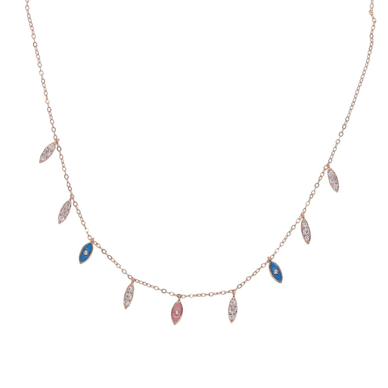 Enamel Evil Eye Lariat Necklace with Cubic Zirconia