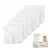 A stack of white muslin burp cloths for feeding, showing various sizes and textures.