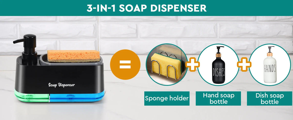 3-in-1 Kitchen Soap Dispenser with Sponge Caddy