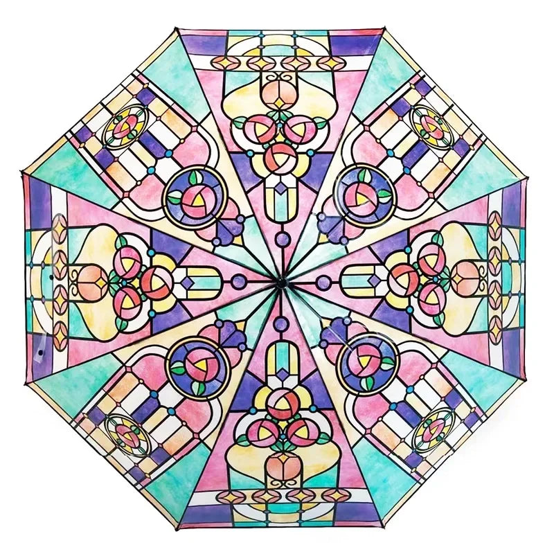 Stained Glass Arch Umbrella with Wind-Resistant Frame
