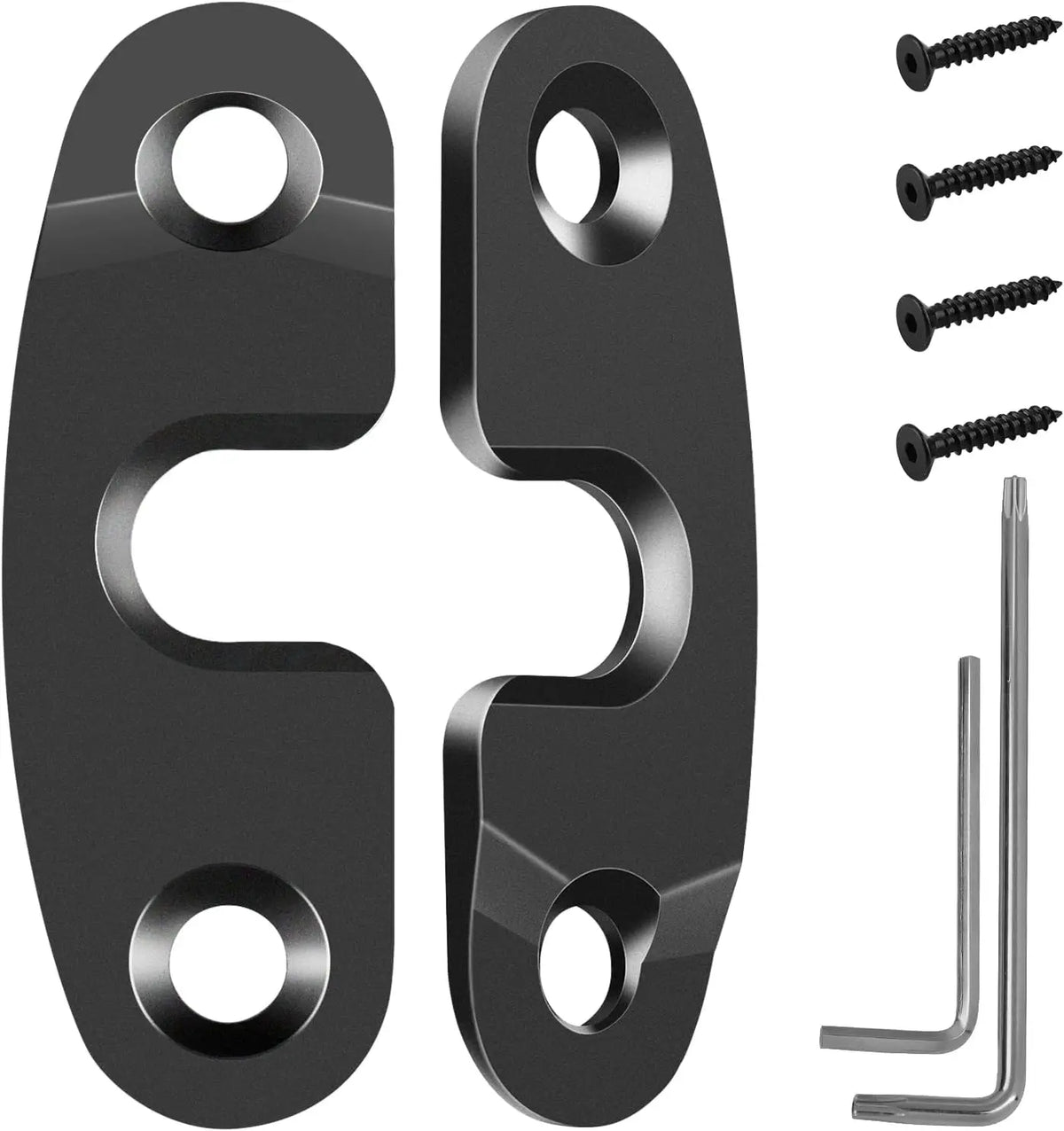A set of heavy-duty aluminum sun visor repair kit components including brackets and mounting pins.