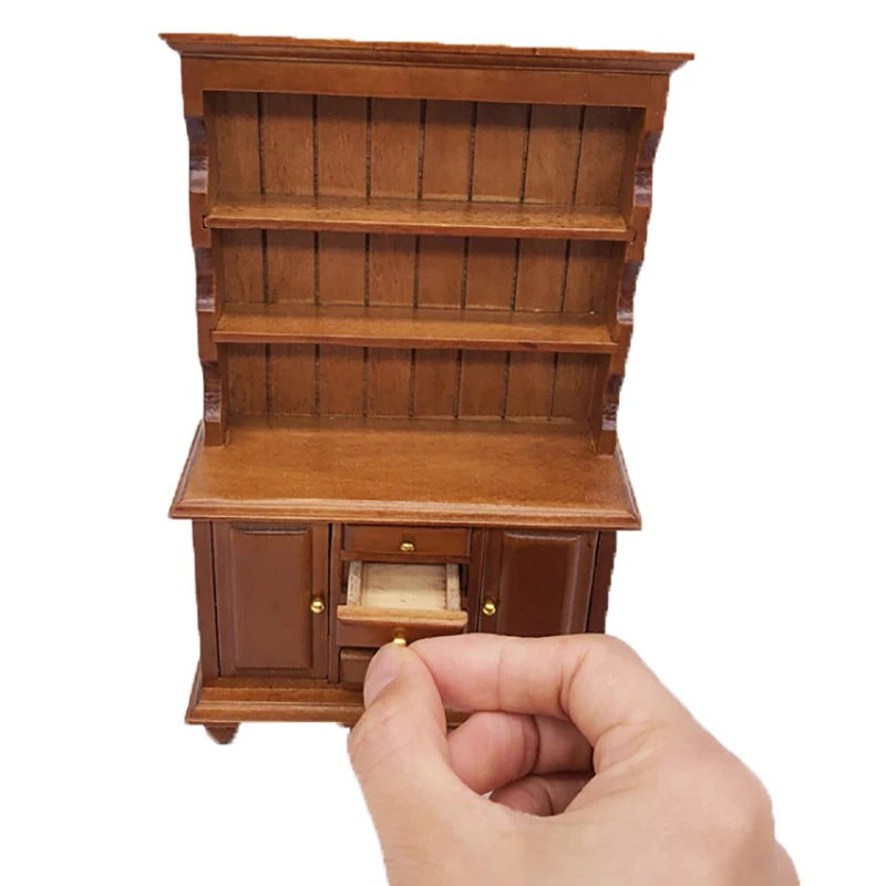 1/12 Scale Dollhouse Wooden Bookcase Cabinet with Drawers
