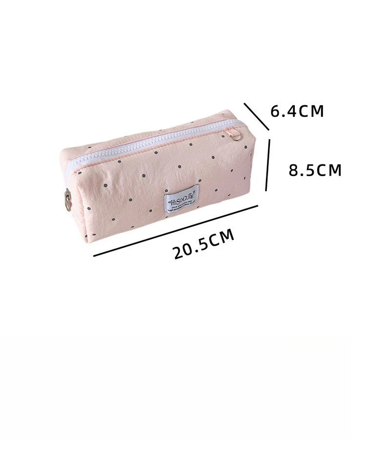 Korean Style Polka Dot Pencil Case – Spacious Storage for Students & Makeup
