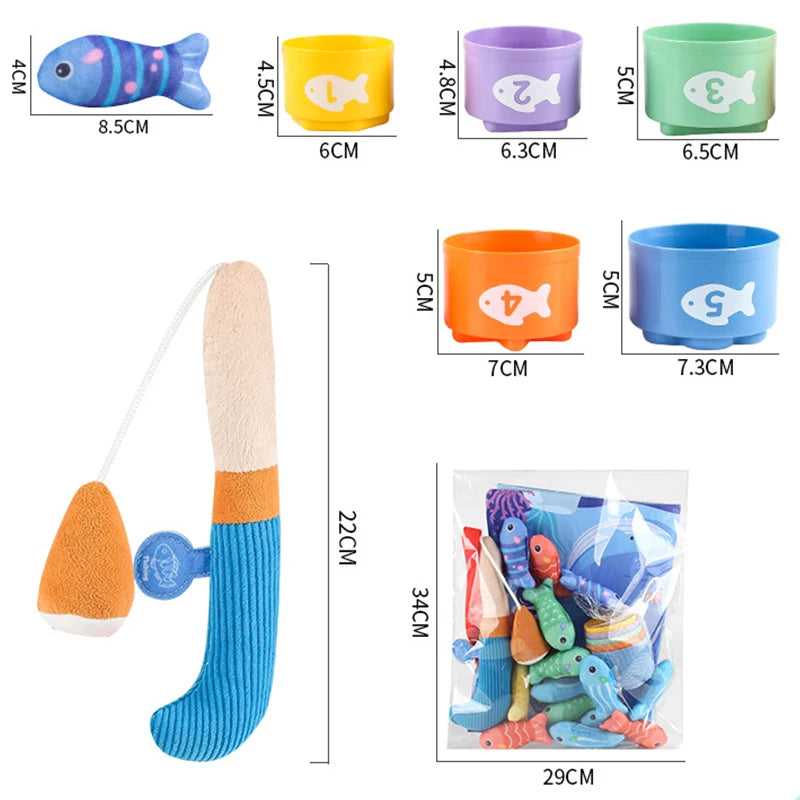 Montessori Cloth Fishing Game with Stacking Cups & Counting Set