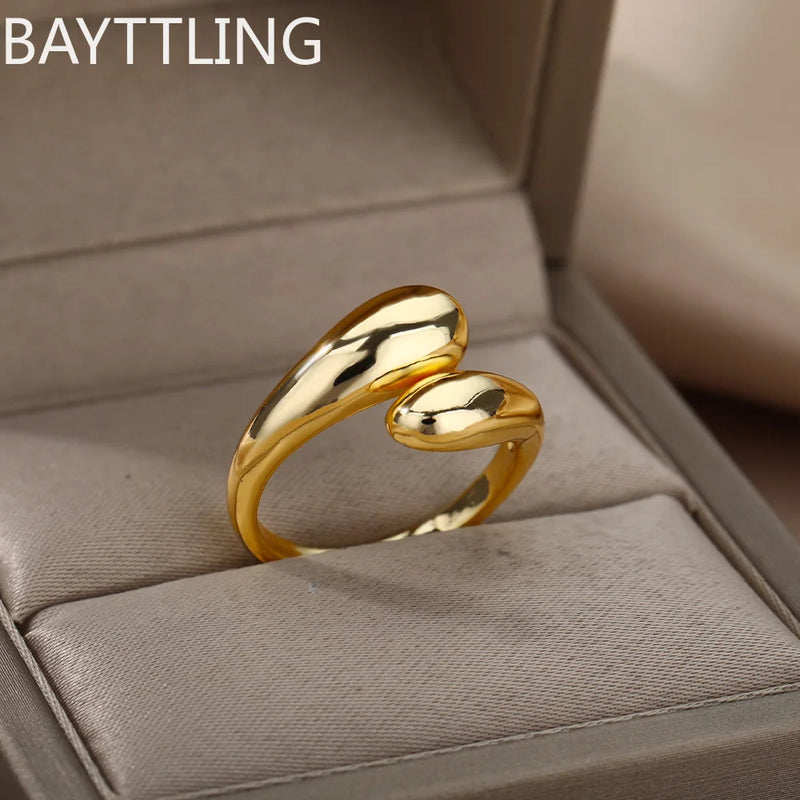 Open Teardrop Ring in Sterling Silver with Gold Accents