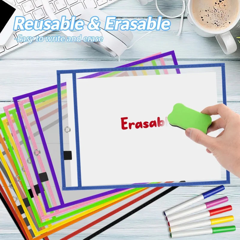 Reusable Dry Erase Pockets (10-Pack) for Classroom Learning