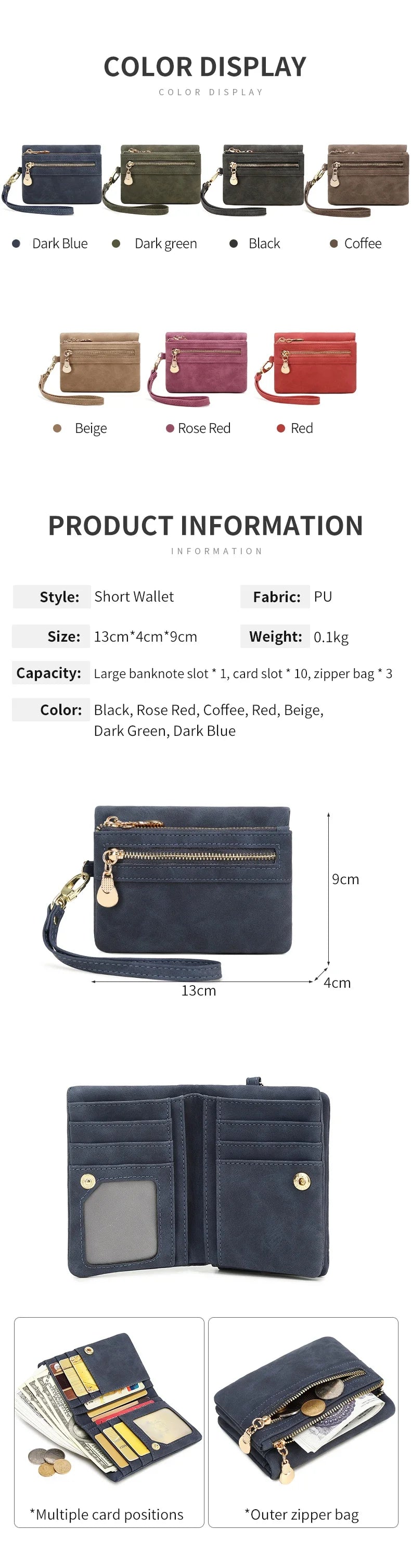 Vintage PU Leather Foldable Clutch Wallet with Wrist Strap