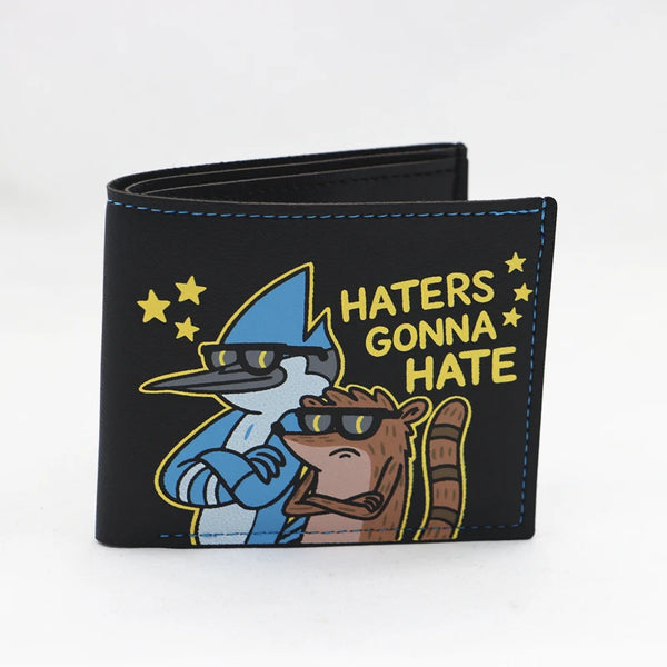 محفظة جلدية سوداء قابلة للطي بتصميم بصري for owl ونص: Haters Gonna Hate
