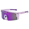 Purple polarized sports sunglasses with white accents shown against a white background