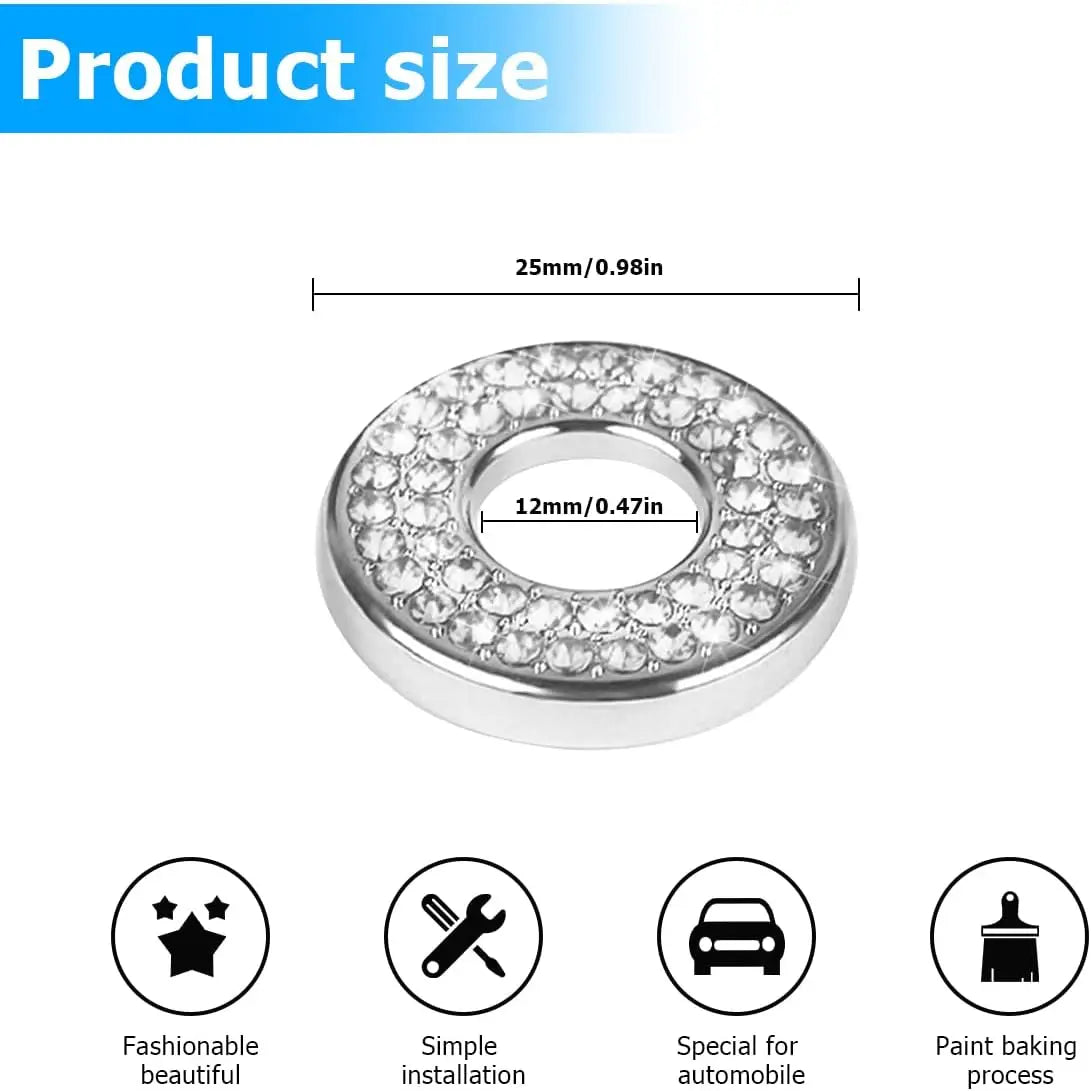 Silver crystal rhinestone car door lock pull covers with a 25mm diameter and 12mm inner hole.