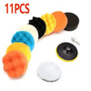 A set of 11 self-adhesive sponge polishing pads in various colors including yellow, orange, black, and blue.