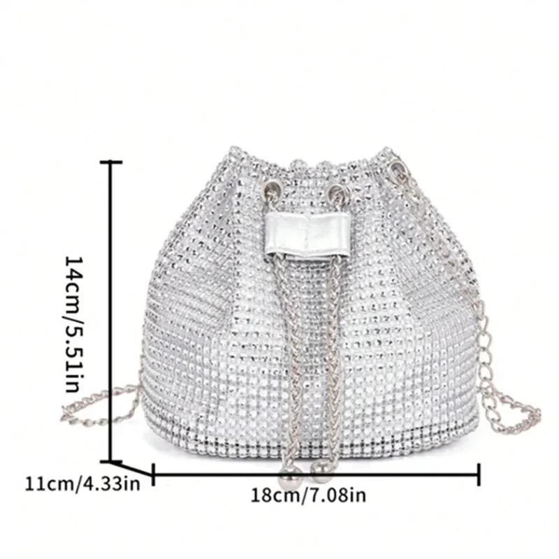 Rhinestone Bucket Crossbody Bag with Detachable Chain Strap