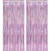 Dos juegos de cortinas de flecos de papel metálico dorado rosa con hebras verticales.
