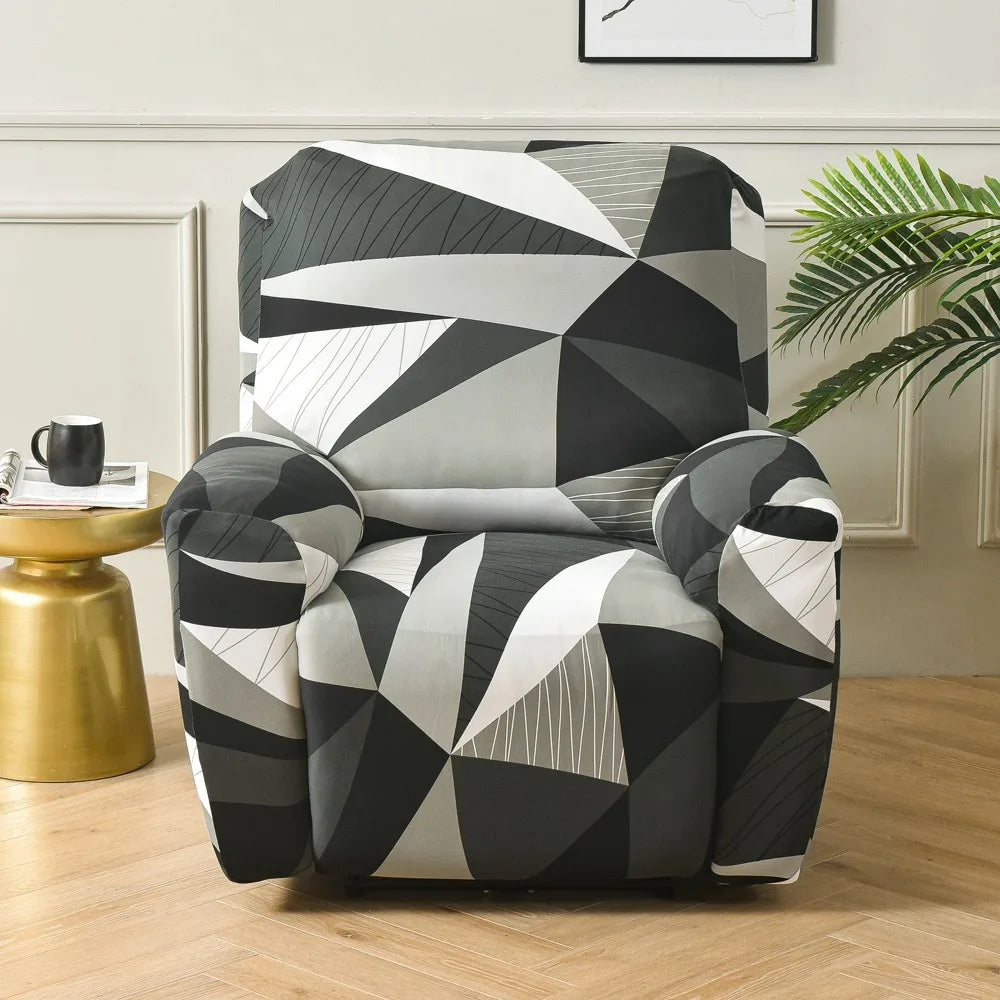 Printed Recliner Cover with Side Pocket — 4-Piece Set