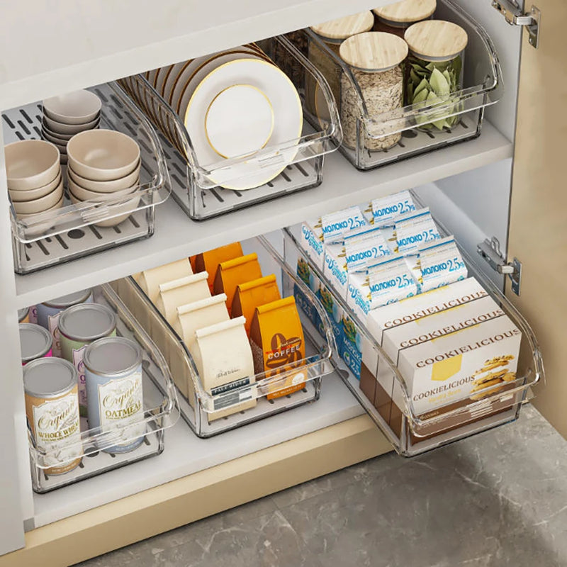Clear Fridge Organizer Bins – Rectangle Plastic Storage for Fruit, Vegetables & Beverages