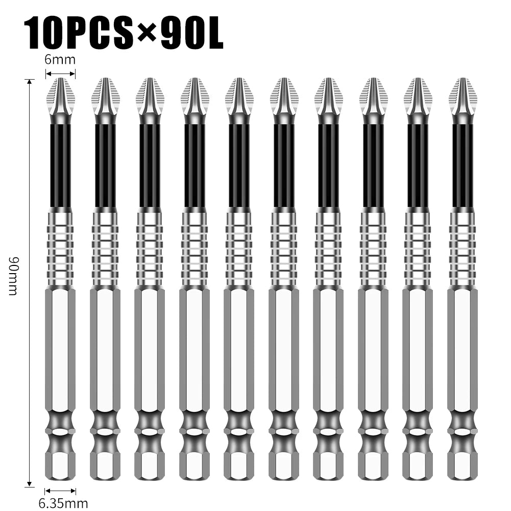 Magnetic Cross Head Screwdriver Bit Set (S2 Steel, Anti-Slip)