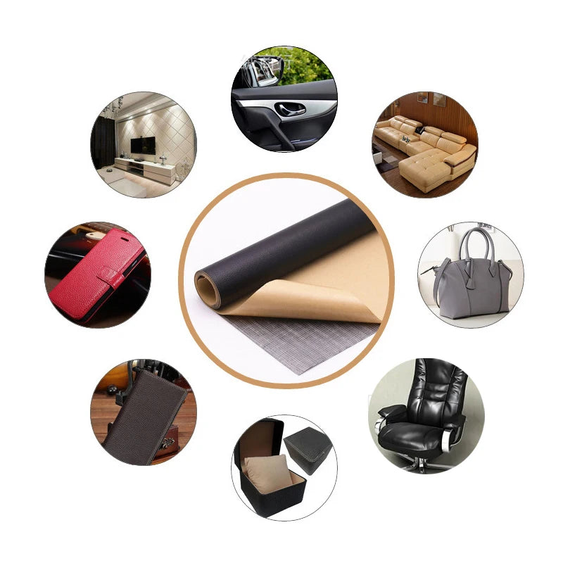 A collection of self-adhesive PU leather patches and materials for furniture and craft repairs, including leather patches, fa