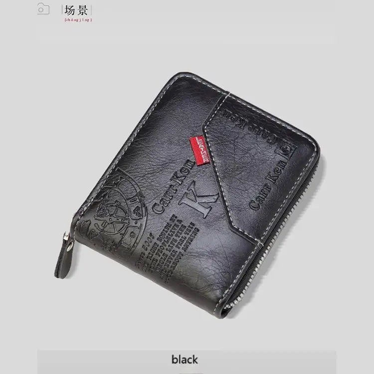 Men's Waxed Leather Bifold Wallet with All-Around Zipper