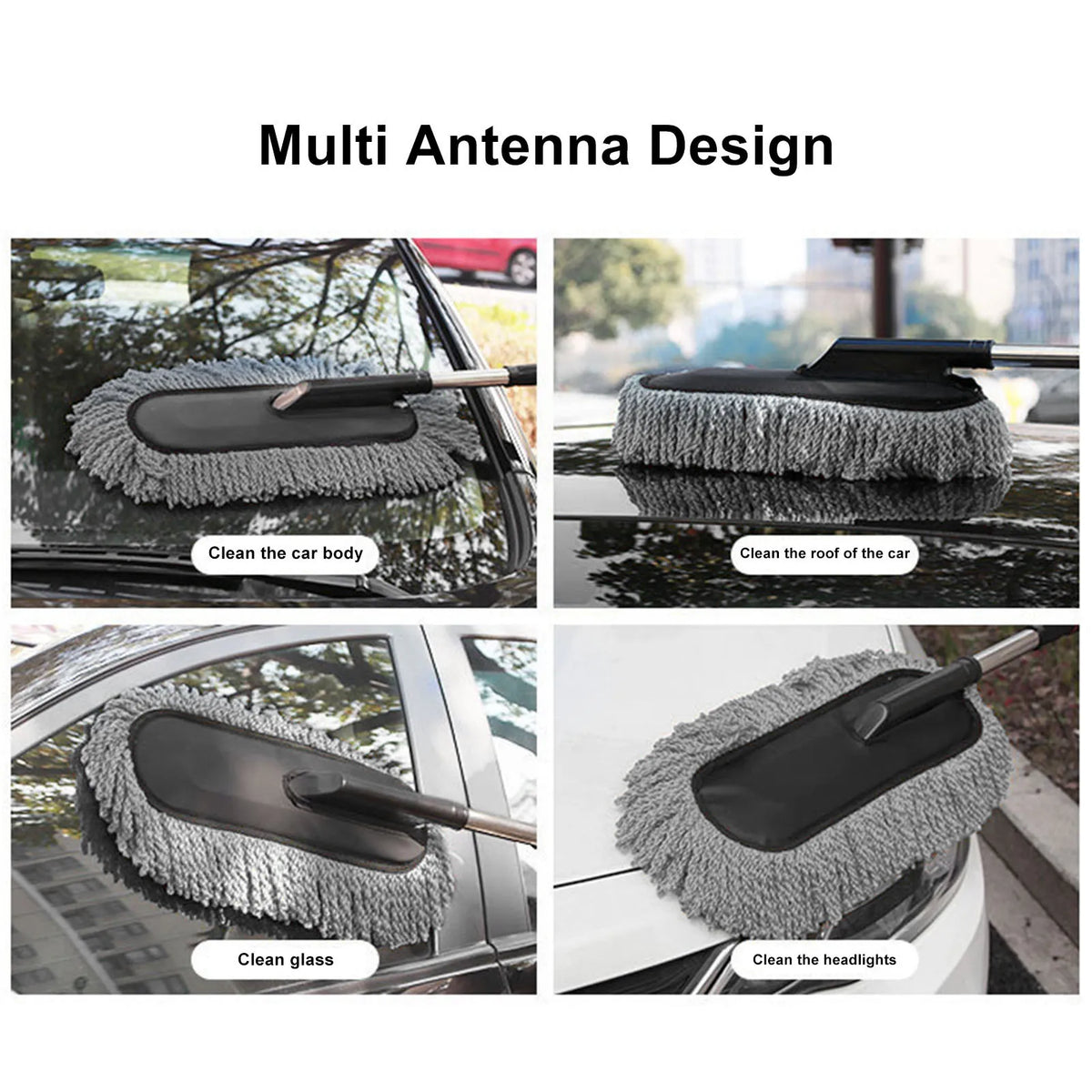 Multi Antenna Design extendable car duster with soft nanofiber head cleaning various car surfaces