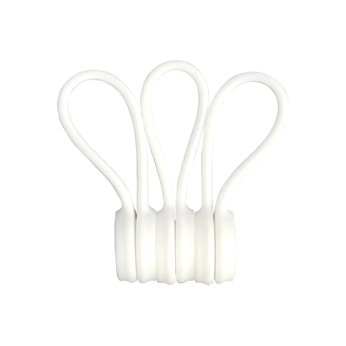 A white magnetic silicone cable tie set with three loops and a base, used for organizing cords.
