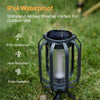 A black solar flickering flame lantern is shown outdoors, designed to be waterproof and heat-resistant.