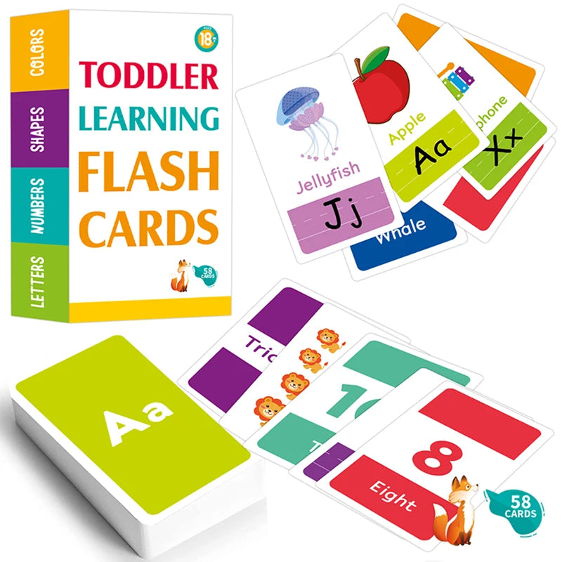 Montessori Learning Flash Cards Set - 58 Pieces for Early Education